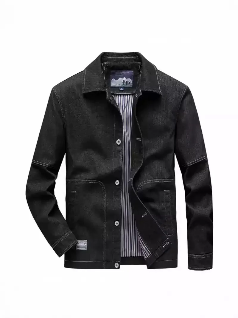 Autumn and Spring Fashion Trend American Vintage Solid Color Denim Jacket Men's Casual Loose Comfortable Sports Plus Size Coat