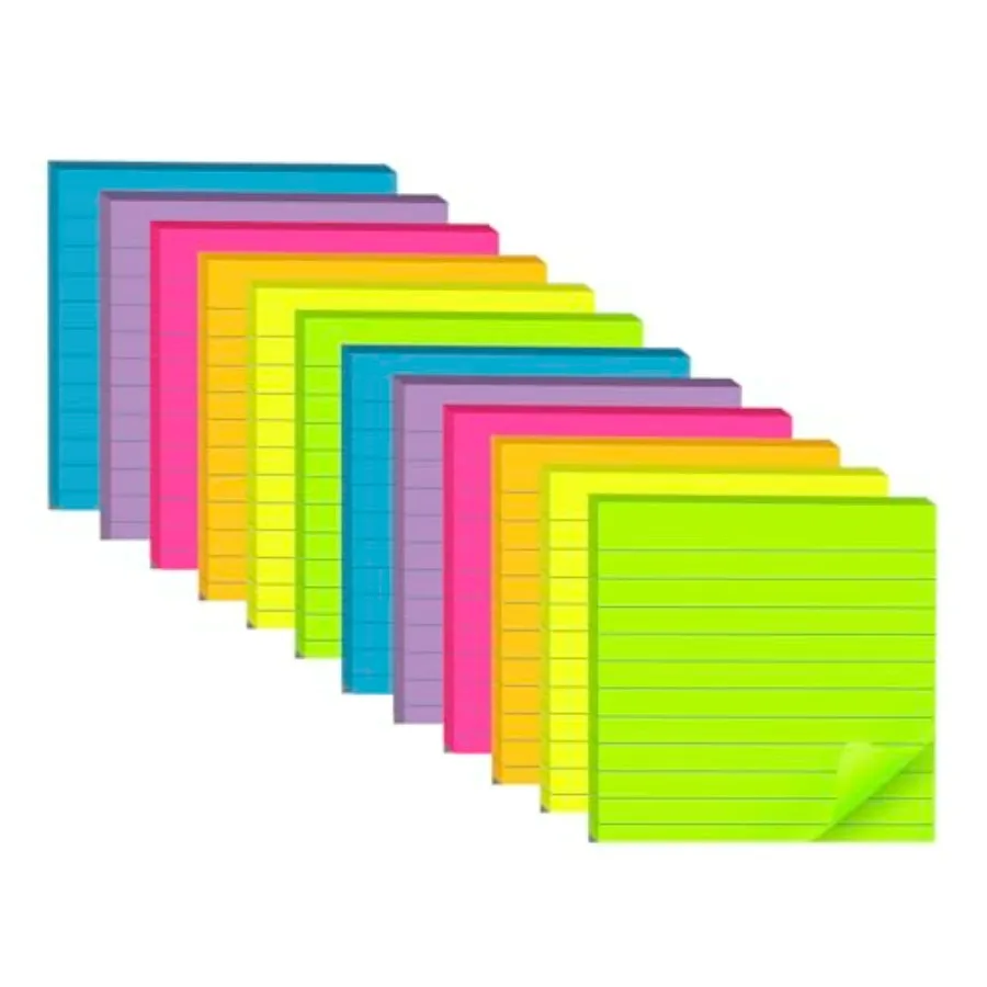 

Pads Lined Sticky Notes 4x4 in, Bright Colors Self-Stick Note Pads, Strong Adhesive, 47 Sheets/Pad