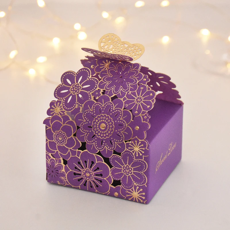 10/20Pcs Pink Butterfly Candy Box Wedding Chocolate Gift Packaging Box for Guests Birthday Party Baby Shower Decoration Supplies