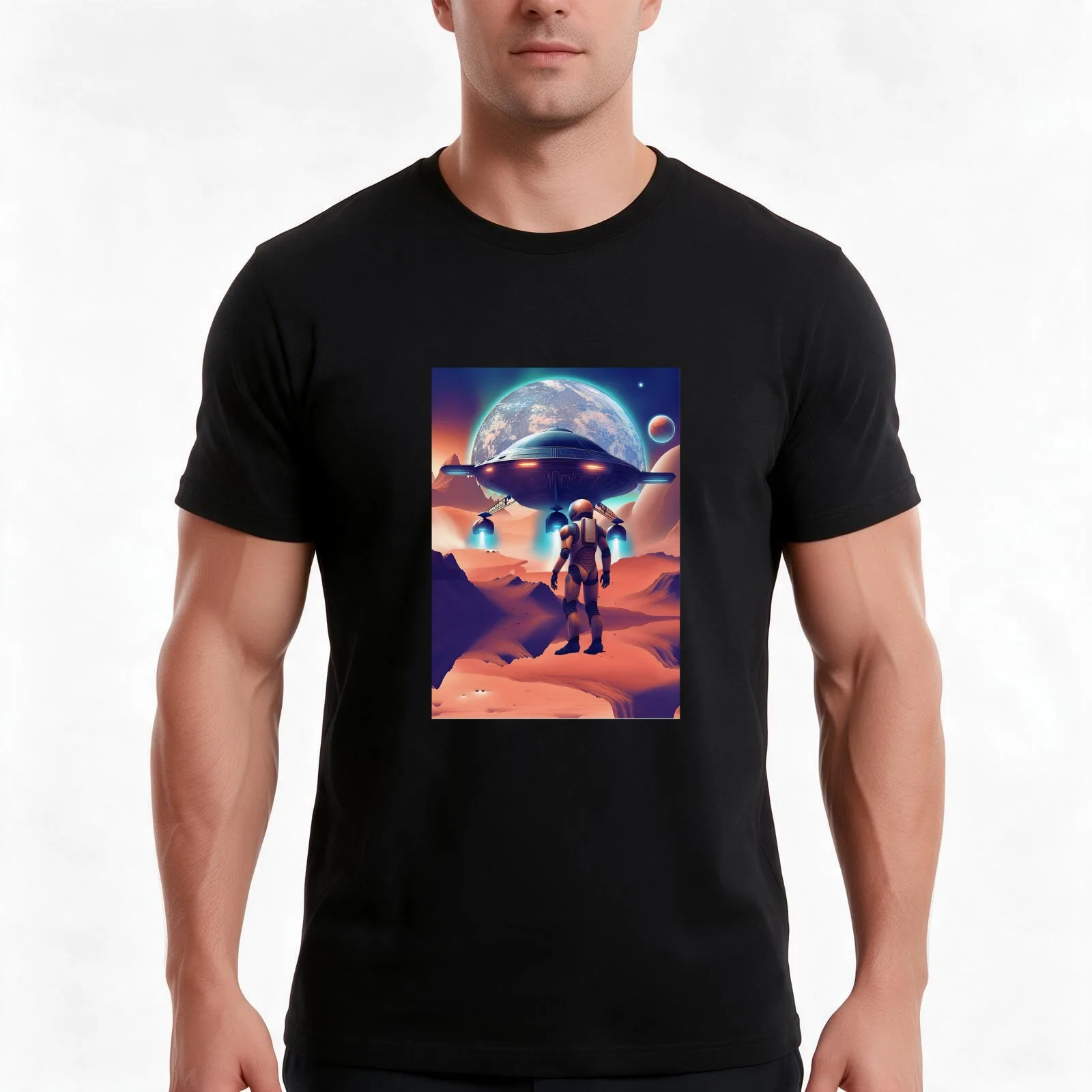 Humanoid waiting for the ship to land T-Shirt Summer Casual Cotton Tee Oversized Streetwear Tops Vintage Graphic Print