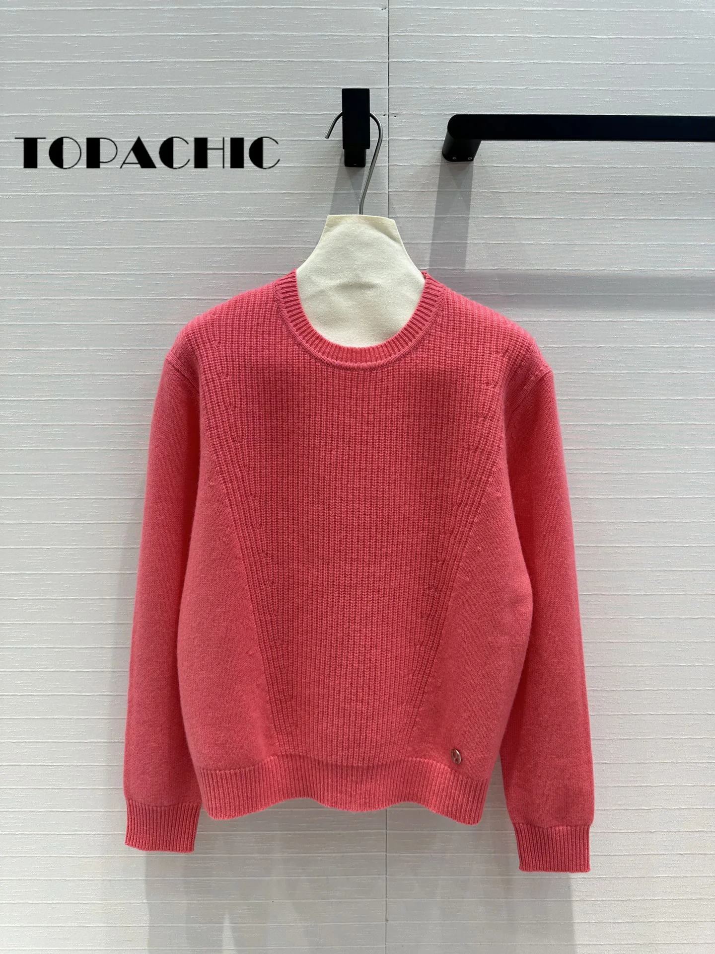 7.15 TOPACHIC-Women 100% Cashmere Ribbed Knit Simple All-matches Loose Sweater Classic O-Neck Long Sleeve Pullover Jumpers