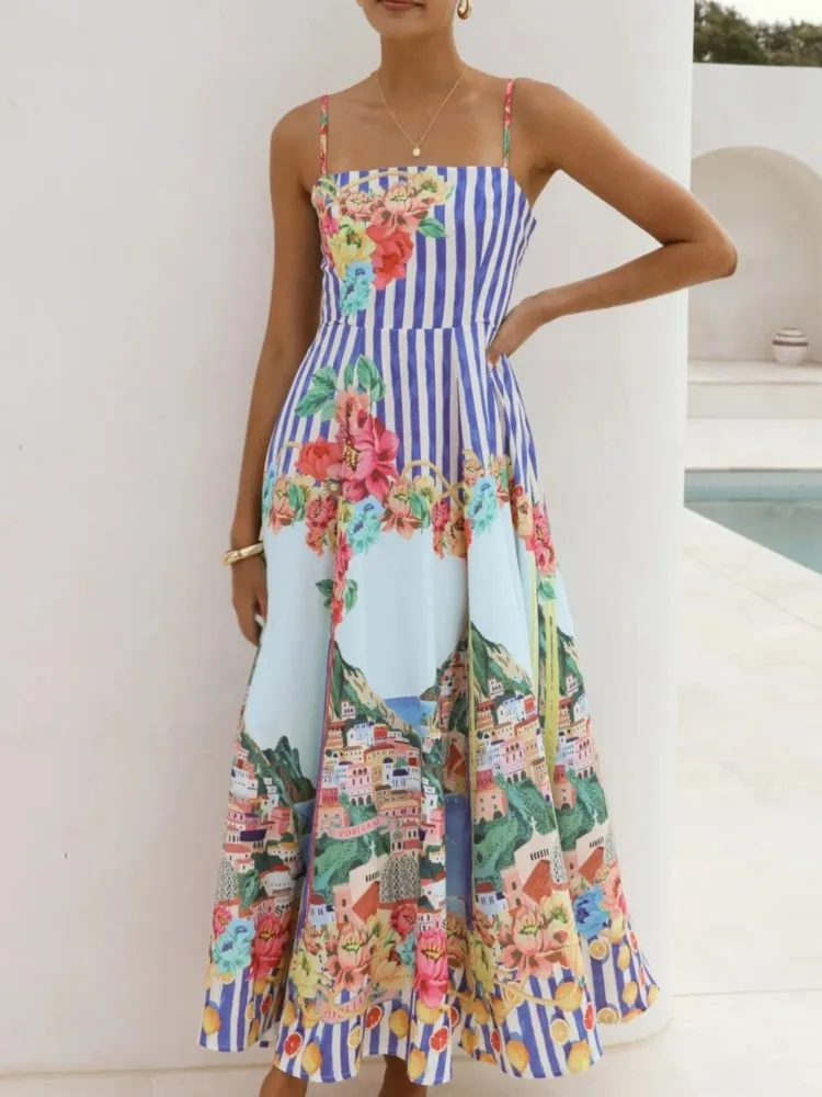 Sexy schulterfreies Maxikleid mit Graffiti-Print für Damen – Sommerliches, ärmelloses Sling-Kleid in lockerer Passform – Jetzt im heißen Verkauf der Saison ﻿