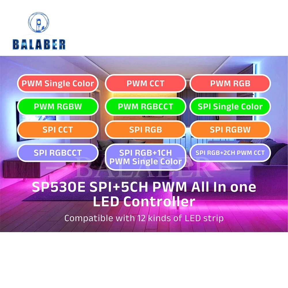 SP530E SP630E WiFi Alexa بلوتوث LED تحكم دعم PWM أحادية اللون CCT RGB RGBW RGBCCT أو SPI TTL IC رقاقة LED قطاع/ماتريكس