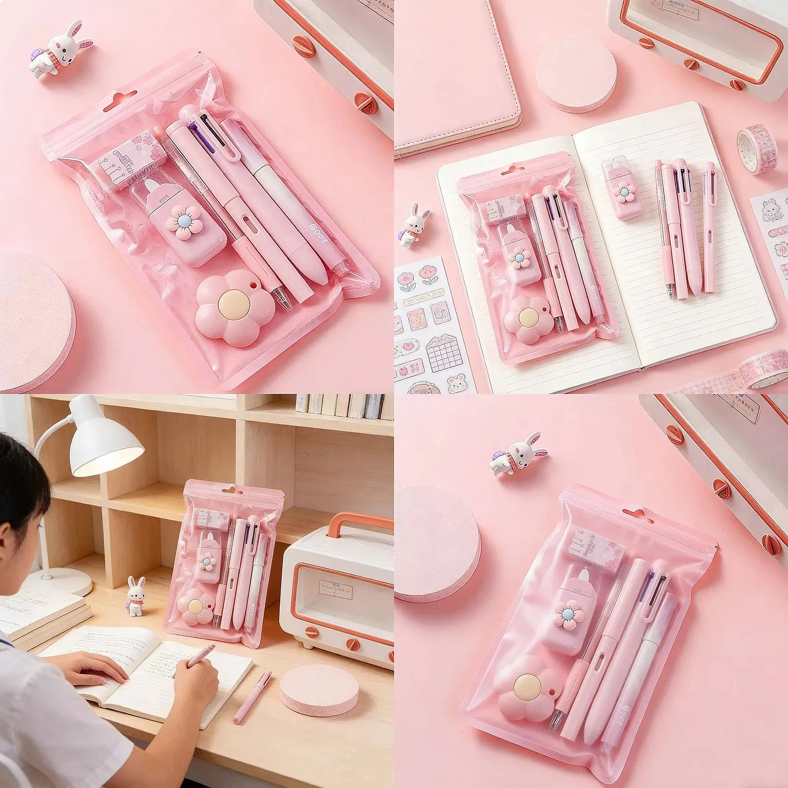 7-in-1 Gel Pen Pencil Eraser Correction Tape Stationery Set Cute School Office Gift