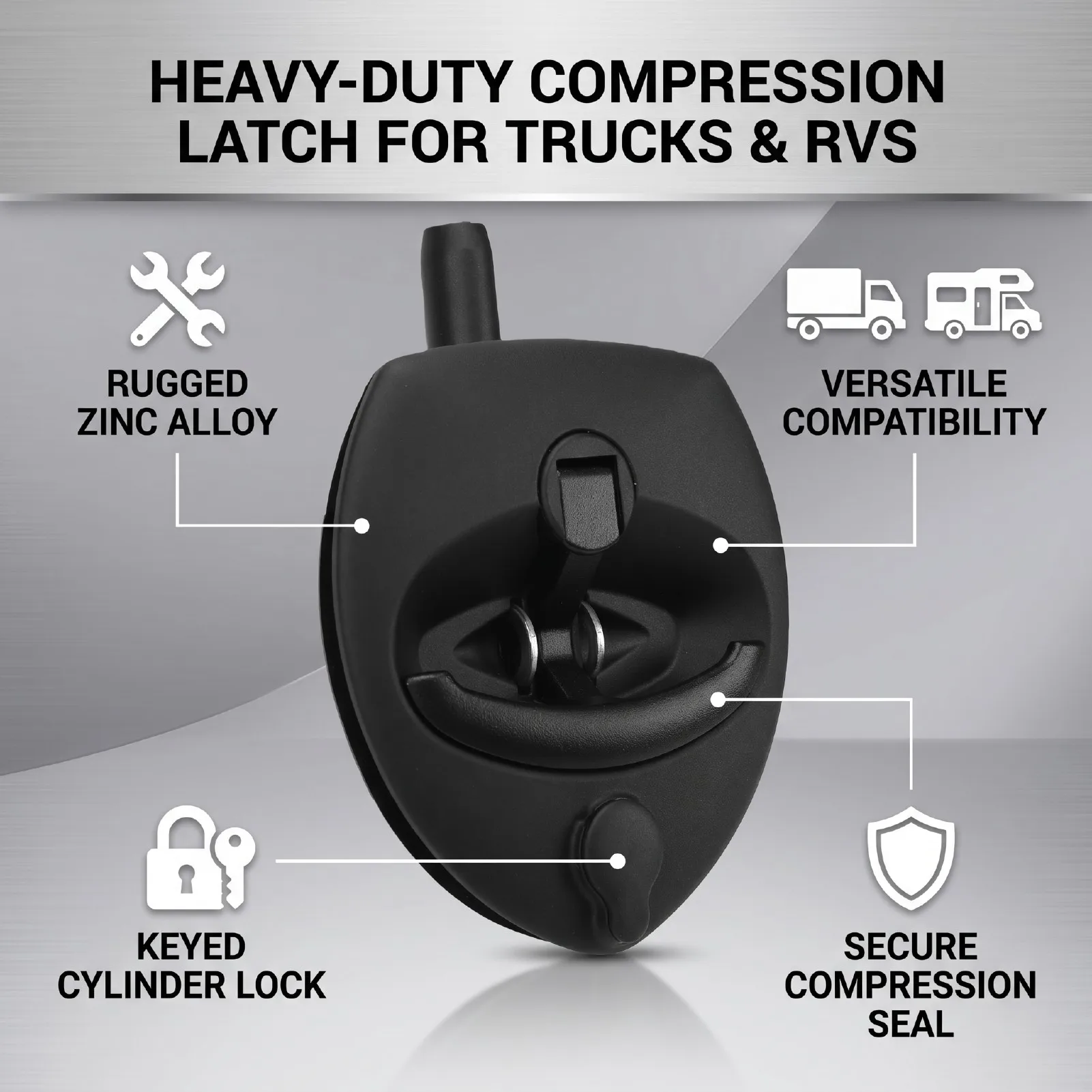 RV Single Point Compression Motorhome Zinc Alloy Whale Tail Type T Handle Truck Door Tool Box Lock For RV Tool Box Truck view 4