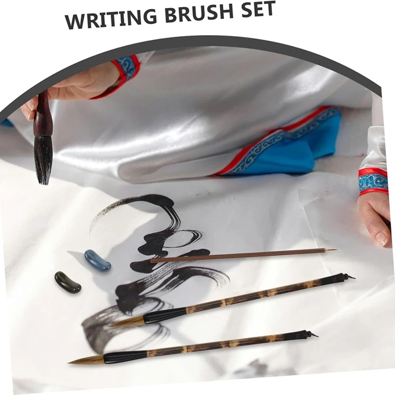Top-1Set Chinese Calligraphy Brush With Pen Rest Holder Painting Brushes Traditional Calligraphy Tools For Beginners Artists