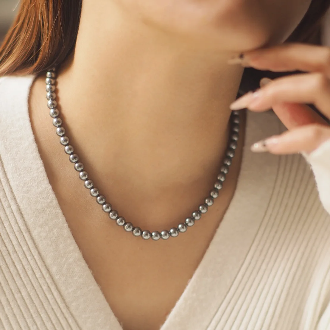 

Faux Tahitian Black Pearl Necklace - Silver Gray, Autumn/Winter Minimalist Western Style