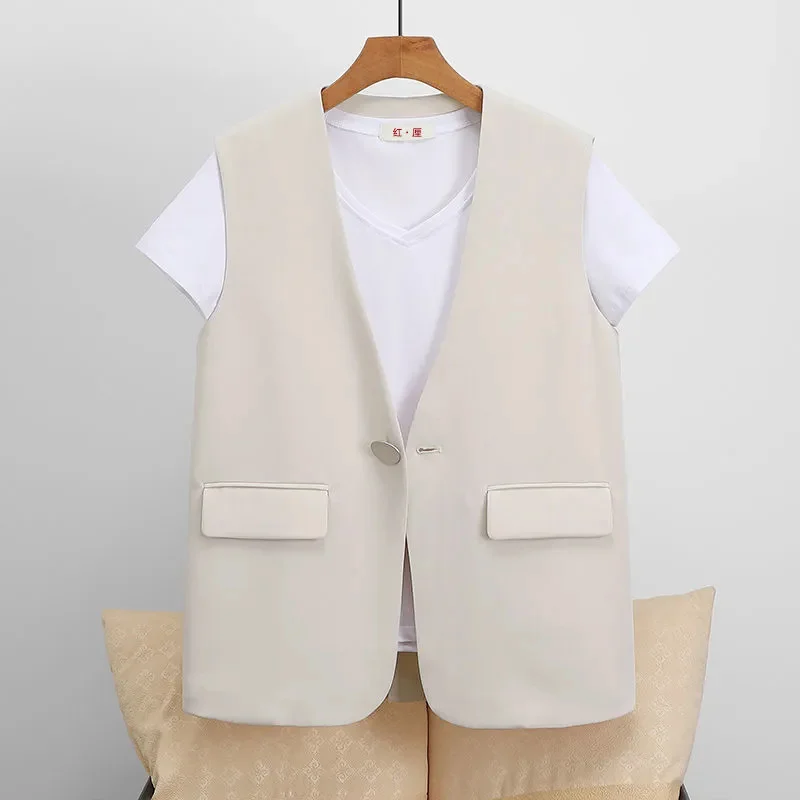 

Women Suit Vest 2024 New Korean Suit Vests Office Lined Women's Sleeveless Blazer Jacket Ladies V-neck Sleeveless Top