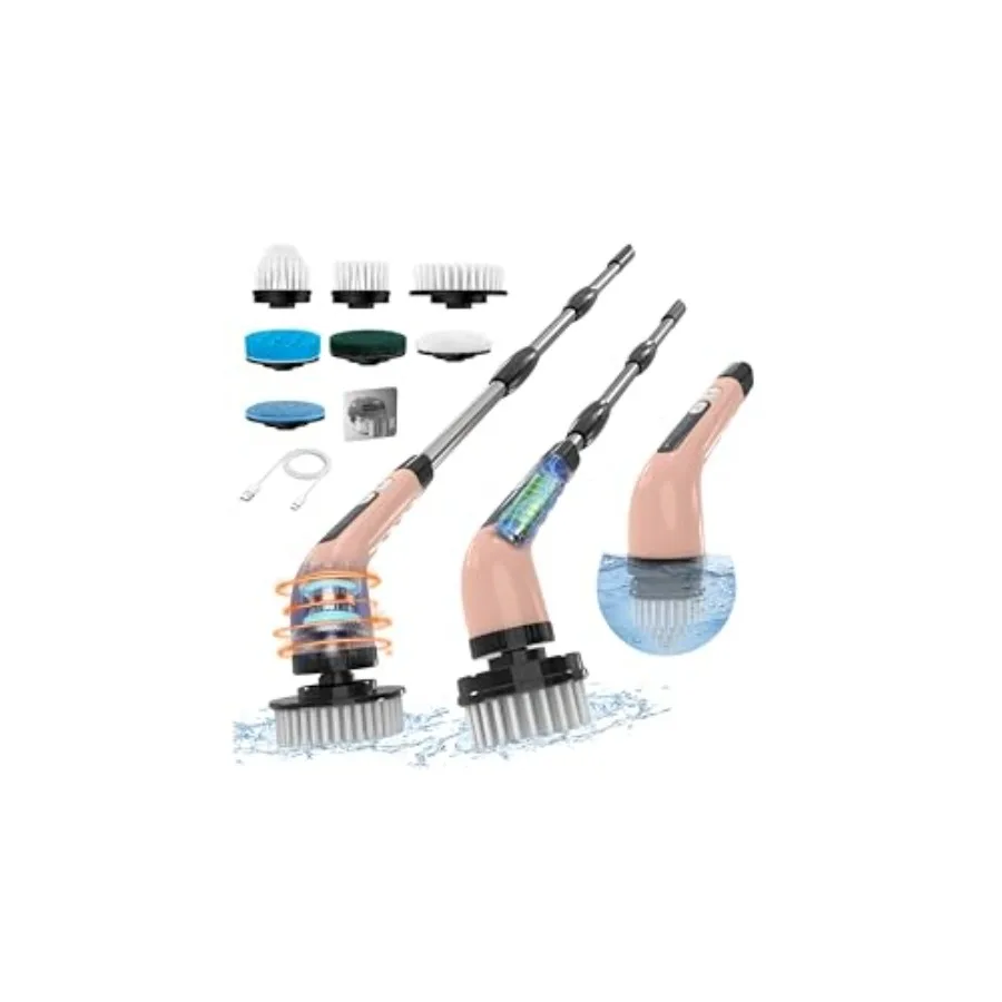 

Electric Spin Scrubber with 7 Replaceable Brush Heads, 2-Speed Power, Extendable Handle up to 54 Inch Bathroom, Shower, Bathtub
