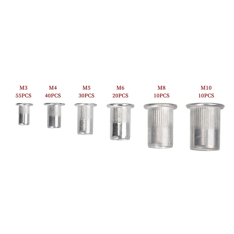 190/165/100pcs M3 M4 M5 M6 M8 M10 Aluminum Flat Head Rivet Nuts NutsInsert Cap Thread Insert Rivet Nut Tool Set