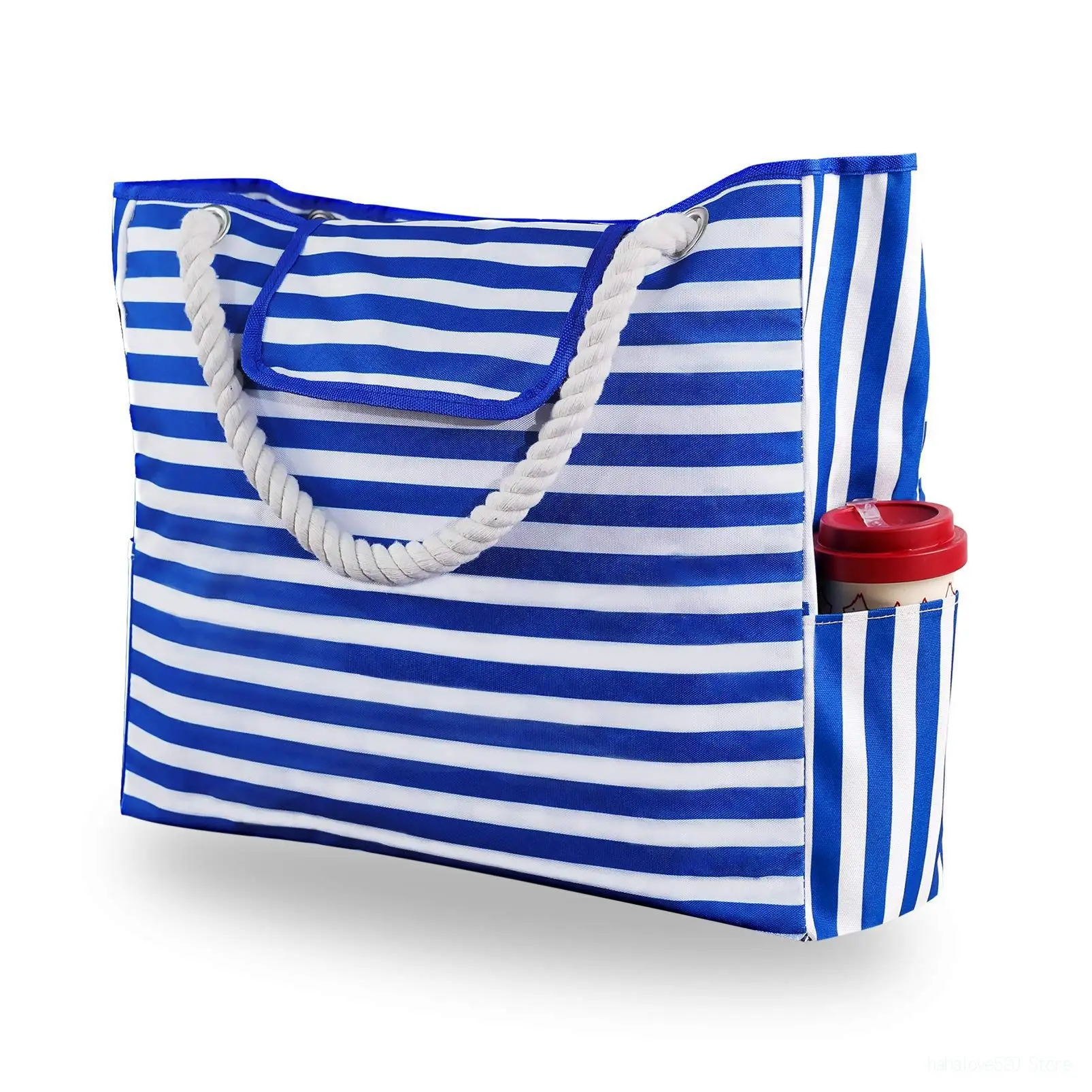 Large Capacity Beach Bag Fitness Rope Tote Bags Summer Holiday Fashion Stripes Floral Waterproof Oxford Big Size Shoulder Bag