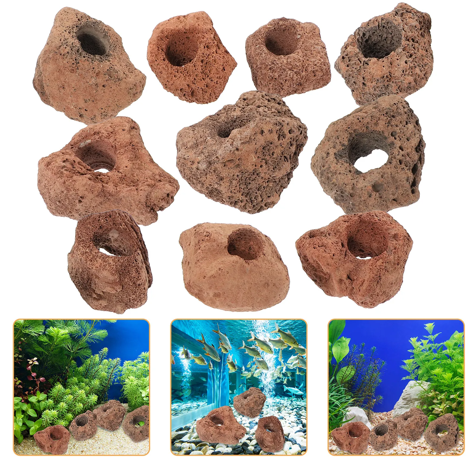 10Pcs Natural Volcanic Rocks Ornament for Aquarium Fish Tank Habitat Stone Cave Shelter Safe for Fresh Salt Water Easy Clean view 6