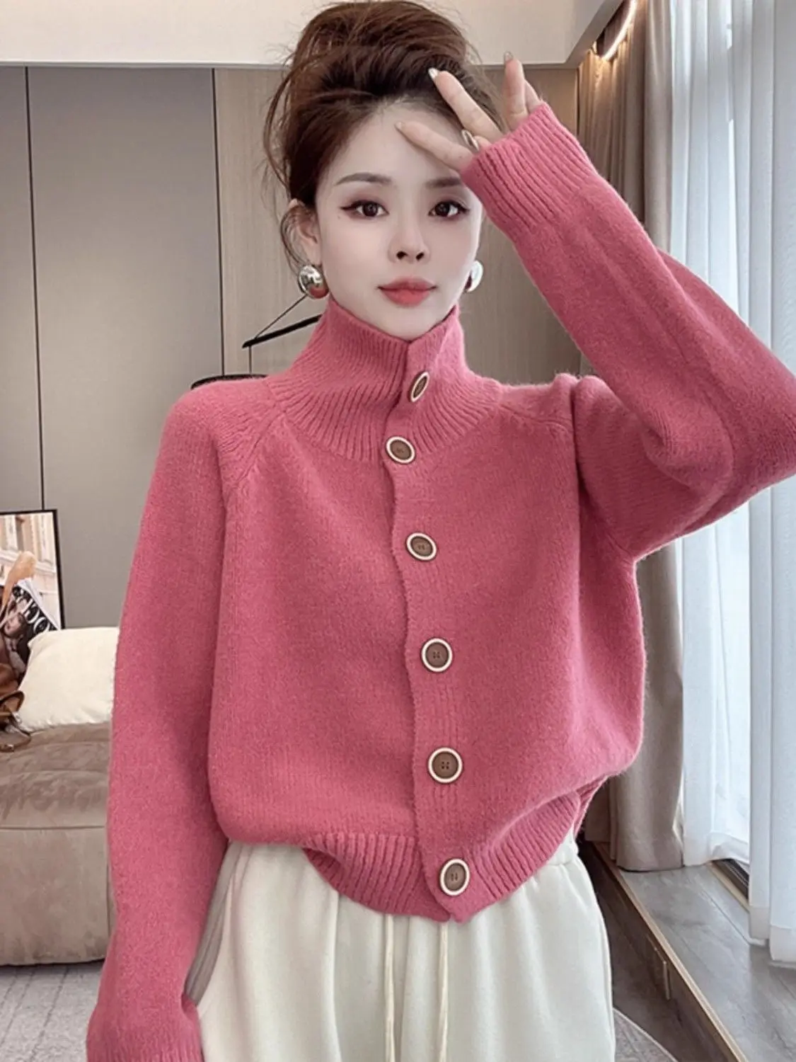 

Sweaters Jumpers Cardigans Womens Long Woman Lambswool Blend Contrast Cuff Regular BF Y2K American Style Classic Professional OL