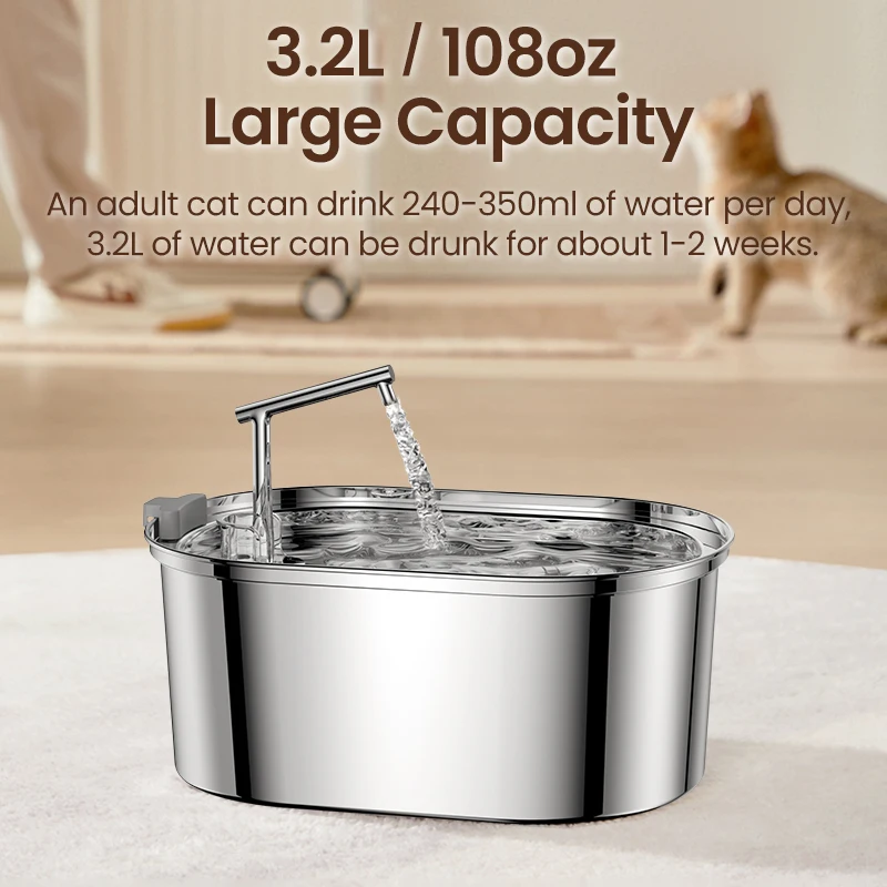 ROJECO Stainless Steel Dog Drinker Automatic Pet Drinking Fountain Smart Water Filter for Dog Cat Drinking Bowl with Pump Filter