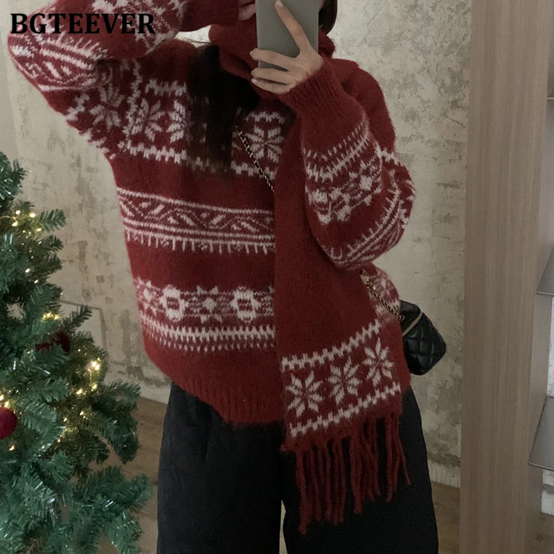 BGTEEVER شيك خمر الدافئة فضفاضة المرأة 2 قطعة محبوك مجموعة س الرقبة المرقعة كم طويل البلوزات لاعبا ووشاح محبوك #4
