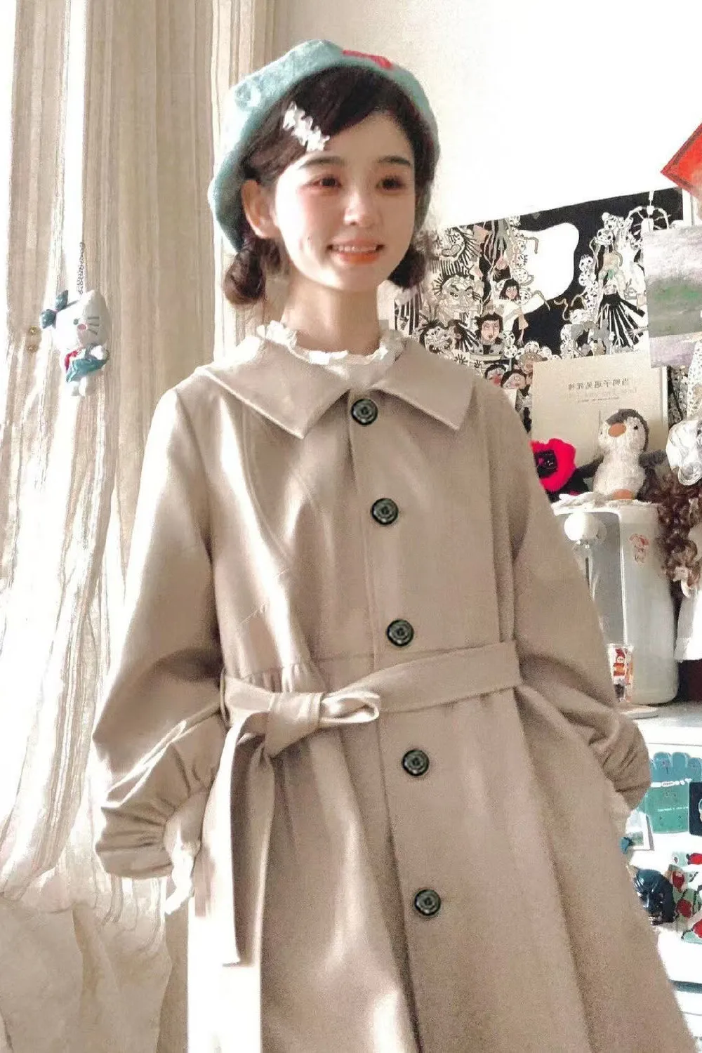 

Черный плащ, женский ветровка для девочек, чувственная блокировка, носимый, Grace, обычный контрастный пояс, великолепный, 2025 г.