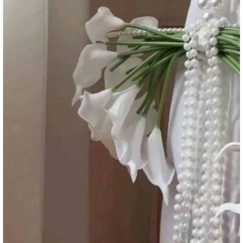 Detachable Pearl Calla Lily Bridal Bouquet Artificial Flower Set Splittable Wedding Hand Flower for Photoshoot Decor