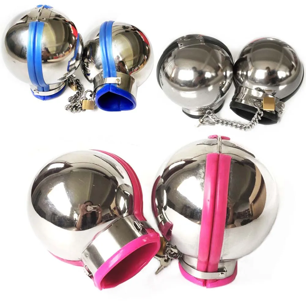 Stainless Steel Round Ball Helmet BDSM Bondage Restraint Lockable Head Hood Cover Handcuffs with Chain Wrist Sex Toys Slave 18+