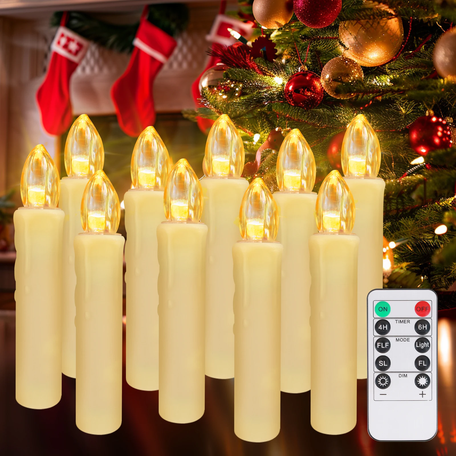 

10/20/30Pc LED Flameless Flickering 12CM Taper Clip-On Candles Drip Timer Remote Control Cordless Christmas Tree Holiday Decor
