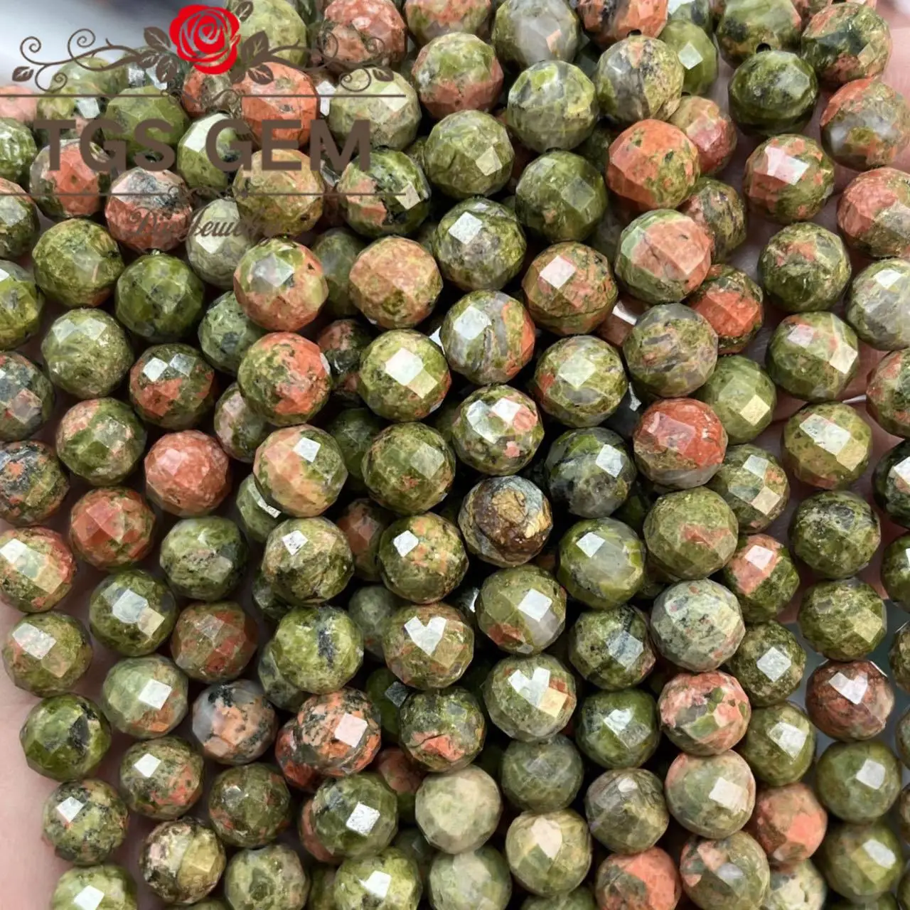 

factory wholesale Engraved hard cut round bead natural stoneAAA unakite Mausoleum pattern small cut scatteredDIY jewelry