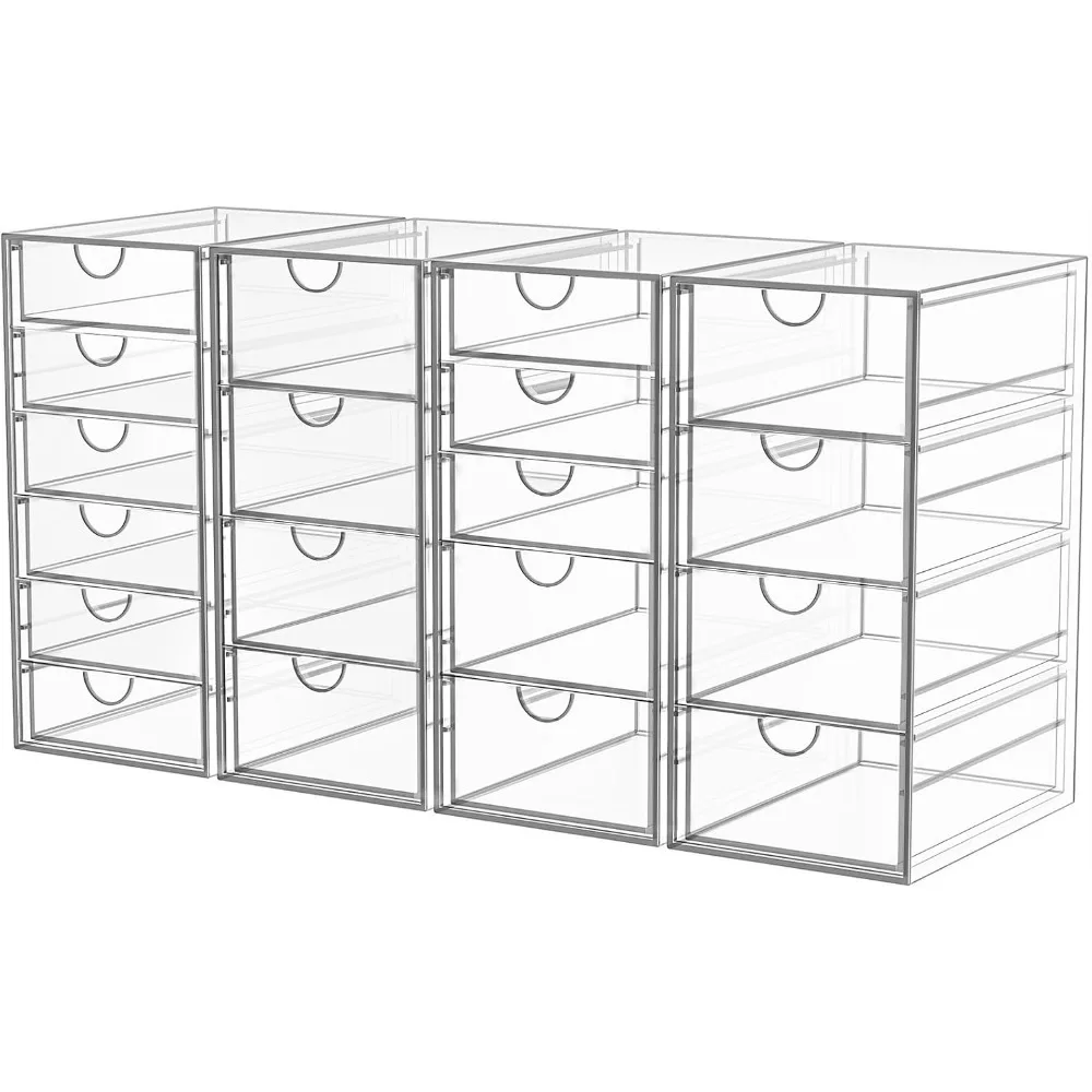 

19-Drawer Clear Acrylic Makeup Organizer, 4-Pack Storage for Cosmetics, Bathroom & Desk