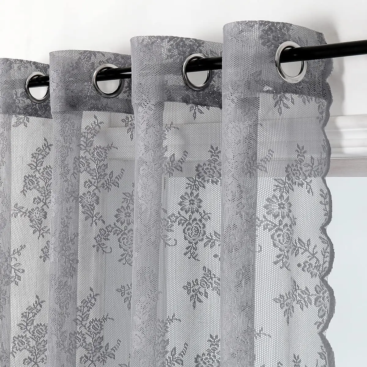 Pastoral Lace Curtain Embroidered Tulle Living Room Bedroom Lace Curtain Black Gray White Sheer Curtain