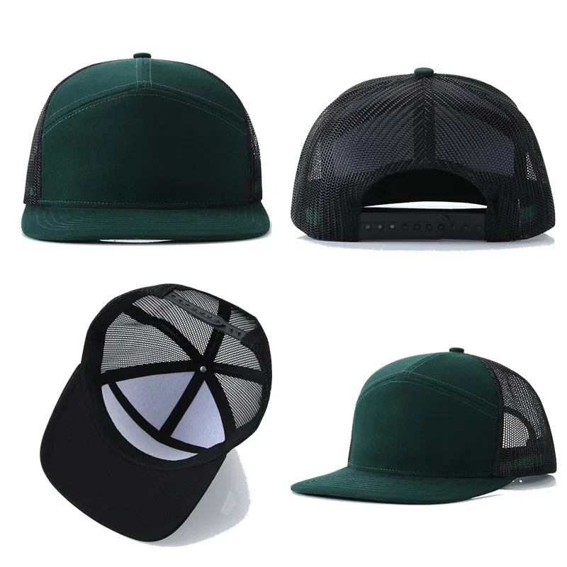 7 Panel Flat Brim Baseball Cap Men and Women Mesh Truck Hat Summer Outdoor Adjustable Snapback Hip Hop Gorras