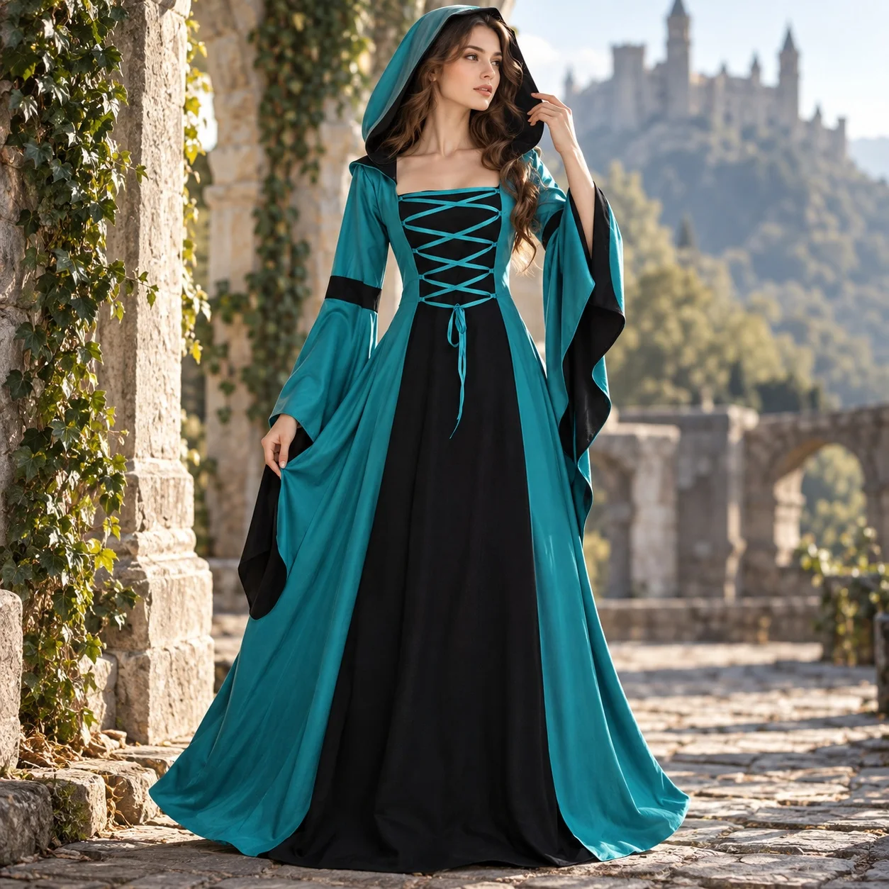 Dresses - Jurk met capuchon en wijde mouwen,