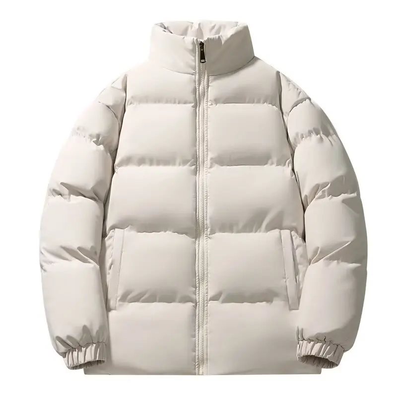 جاكيت شتوي رجالي جديد لعام 2024، سميك ومبطن بالقطن، دافئ بتصميم منتفخ، ياقة عالية، إغلاق بسحاب، لون موحد، معطف متعدد الاستخدا... #3