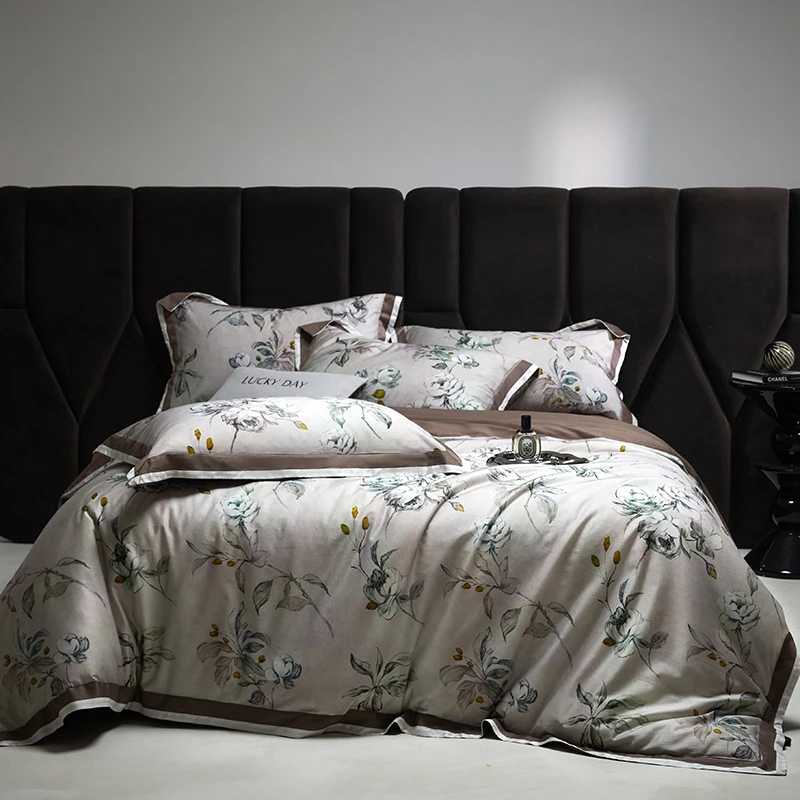 4Pcs Luxury Digital Printing Bedding Set 1000TC Egyptian Cotton Soft Silky Duvet Cover Set Bed Sheet/Fitted Sheet Pillowcases