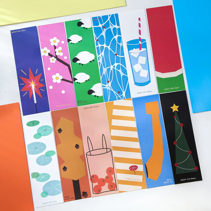 2027 Multi-Style Long Monthly Calendar Sheets, Journal Decor Inserts for DIY Handmade Bookmark Making