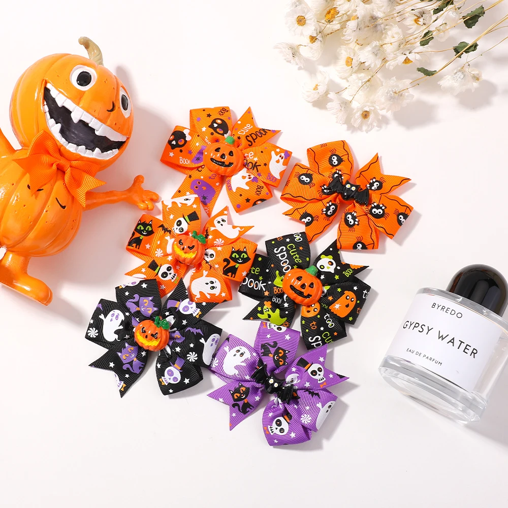 3 Stück Halloween-Kürbis-Haarnadel für Mädchen, lustige Schleife, Haarklammer, fröhliches Band, Haarspange, Kinder-Kopfbedeckung, Haar-Accessoires
