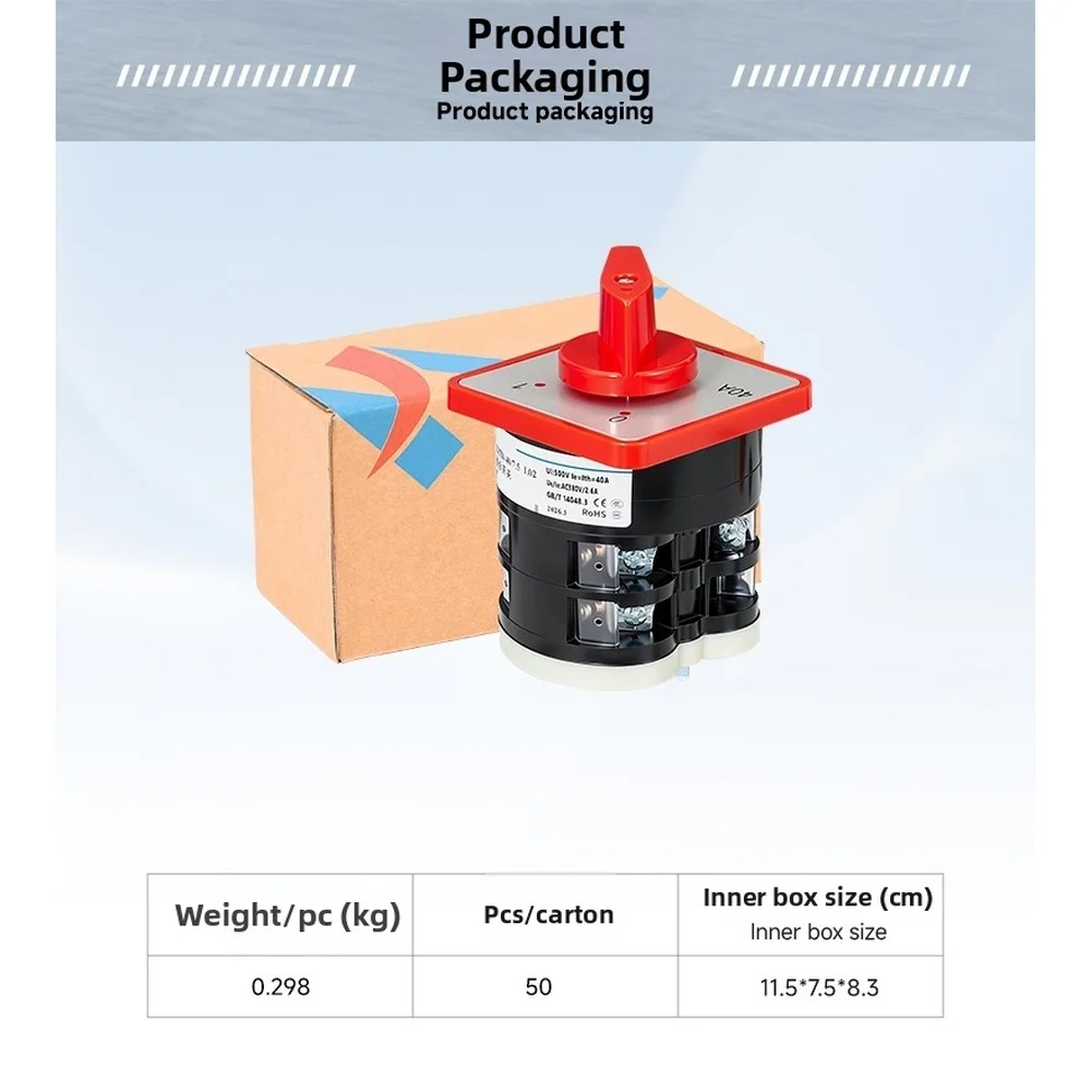 40A 7.5kW 2 Position 2 Section Rotary Switch HZ5D 40/7.5 for L 02 Flame Retardant Material for Power Distribution and Machinery