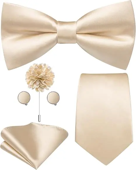 Elegantes Krawattenset für Herren: Krawatte, Fliege, Einstecktuch, Manschettenknöpfe, Reversnadel – 5-teiliges Set für formelle Anlässe, Hochzeiten, Business und Partys – Anzug-Accessoires als Geschenk – Detail 10