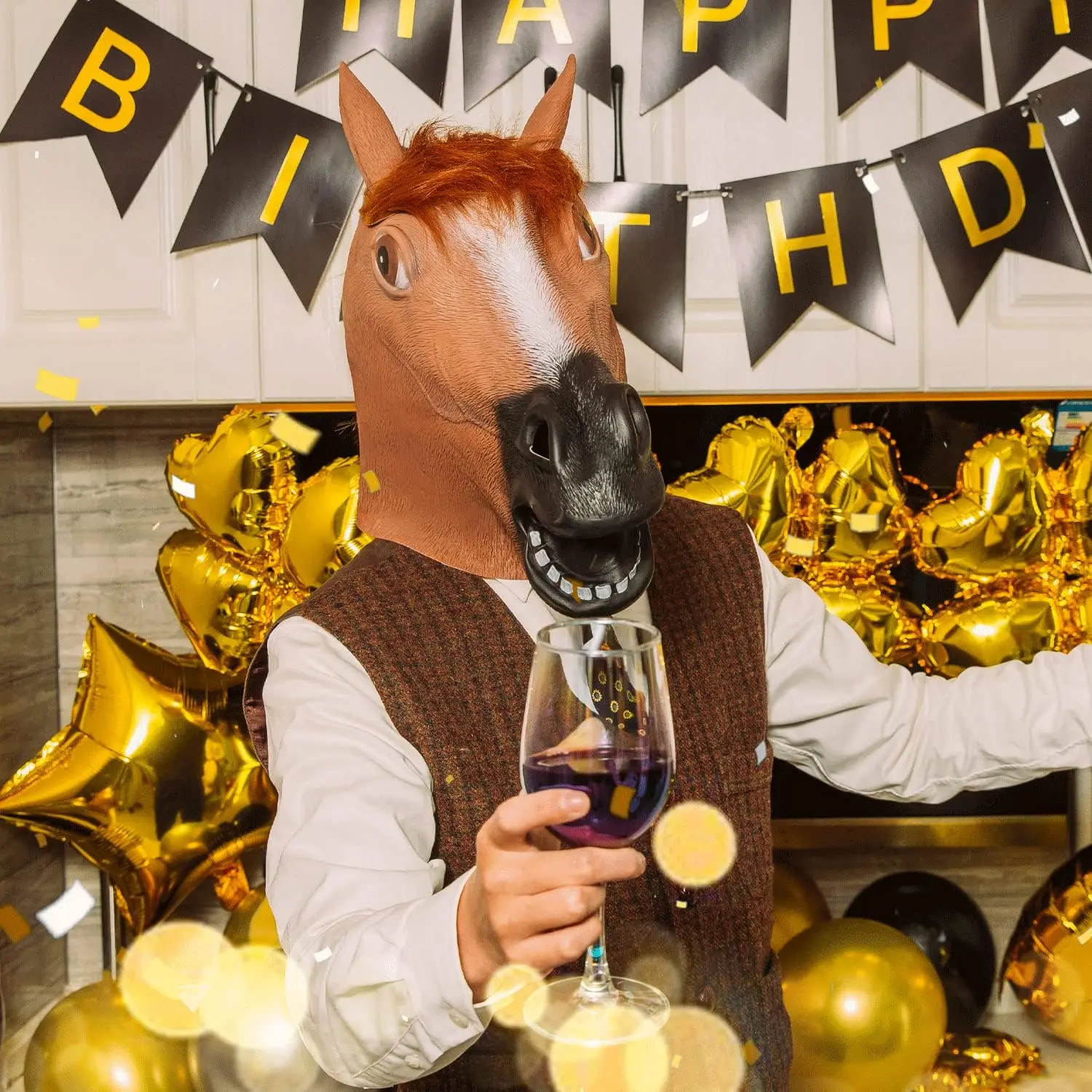 Exclusive Horseman Head Mask Horse Cosplay Masks for Halloween Party Costume Latex  For Party Halloween Costume