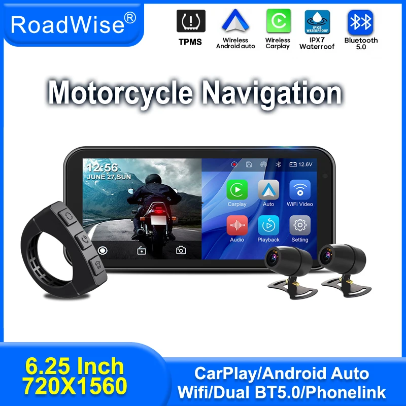 6.25 Portable Car Play Screen for Motorcycle Wireless CarPlay & Android Auto for Motorbike Motorcycle Carplay GPS Navigation