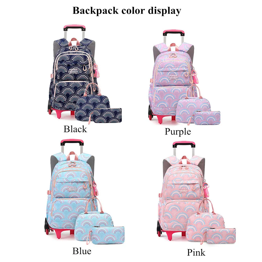 New Children Back Pack Orthopedic School Backpack with Wheels Elementary Schoolbag Detachable Trolley School Bags for Kids Girls