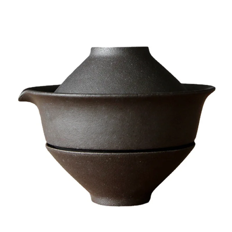Japanese Ceramic Teapot Kettle with Gaiwan Tea Cup Set for Puer 200ml Retro Pottery Travel Tea Set Includes 1 Bowl 2 Cups view 5