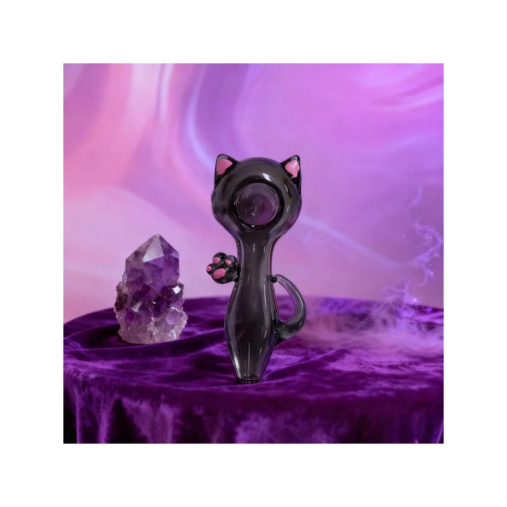 أنبوب زجاجي على شكل قطة باللون الوردي كاواي، ديكور زجاجي بتصميم حيواني فريد من نوعه