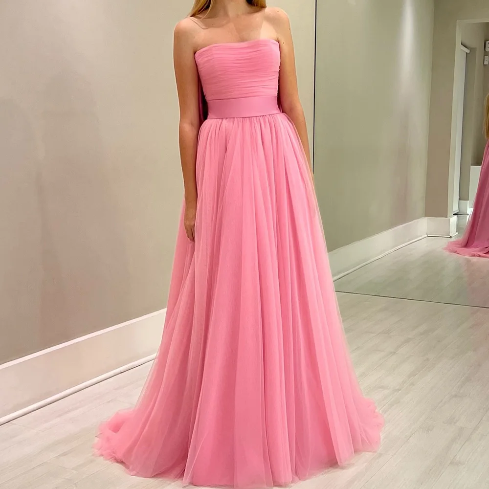 

A-Line Strapless Organza Sleeveless Photo Color Graceful and Temperament Evening Gowns Bow Pleats Custom Size Saudi Arabia 2024