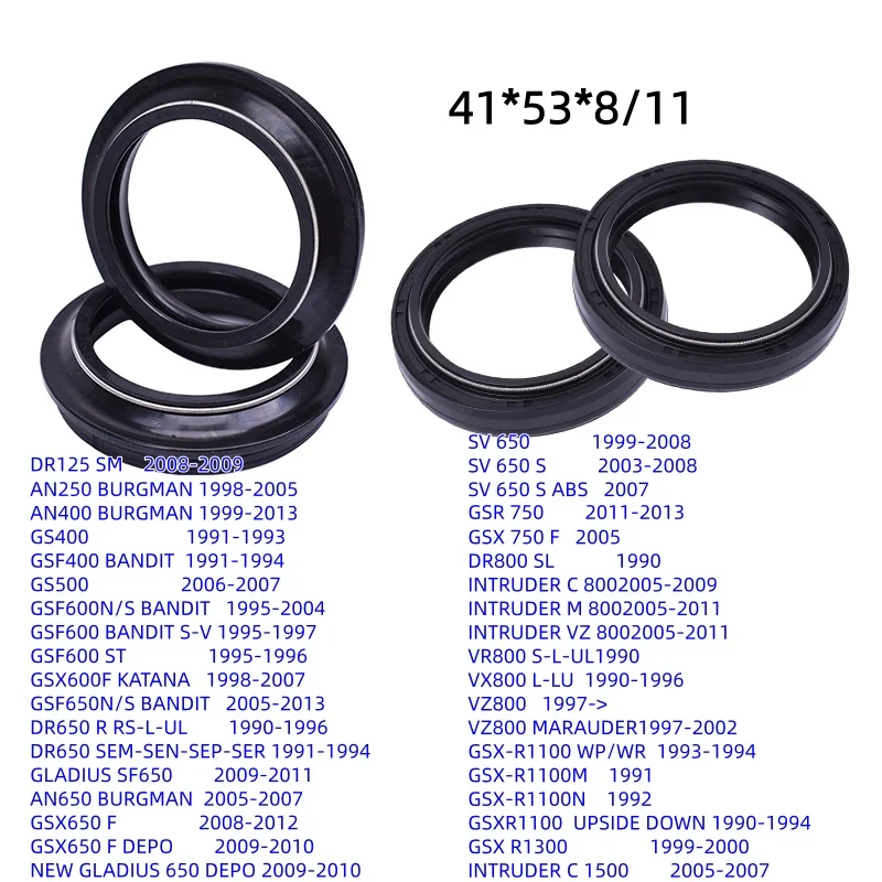 41x53x8/11 Front Fork Oil Seal for Suzuki GSXR 750 1100 1300 DR 125 250 AN 400 650 GS500 GSF 600 SV 650 GSX 600 750 VX VR VZ 800