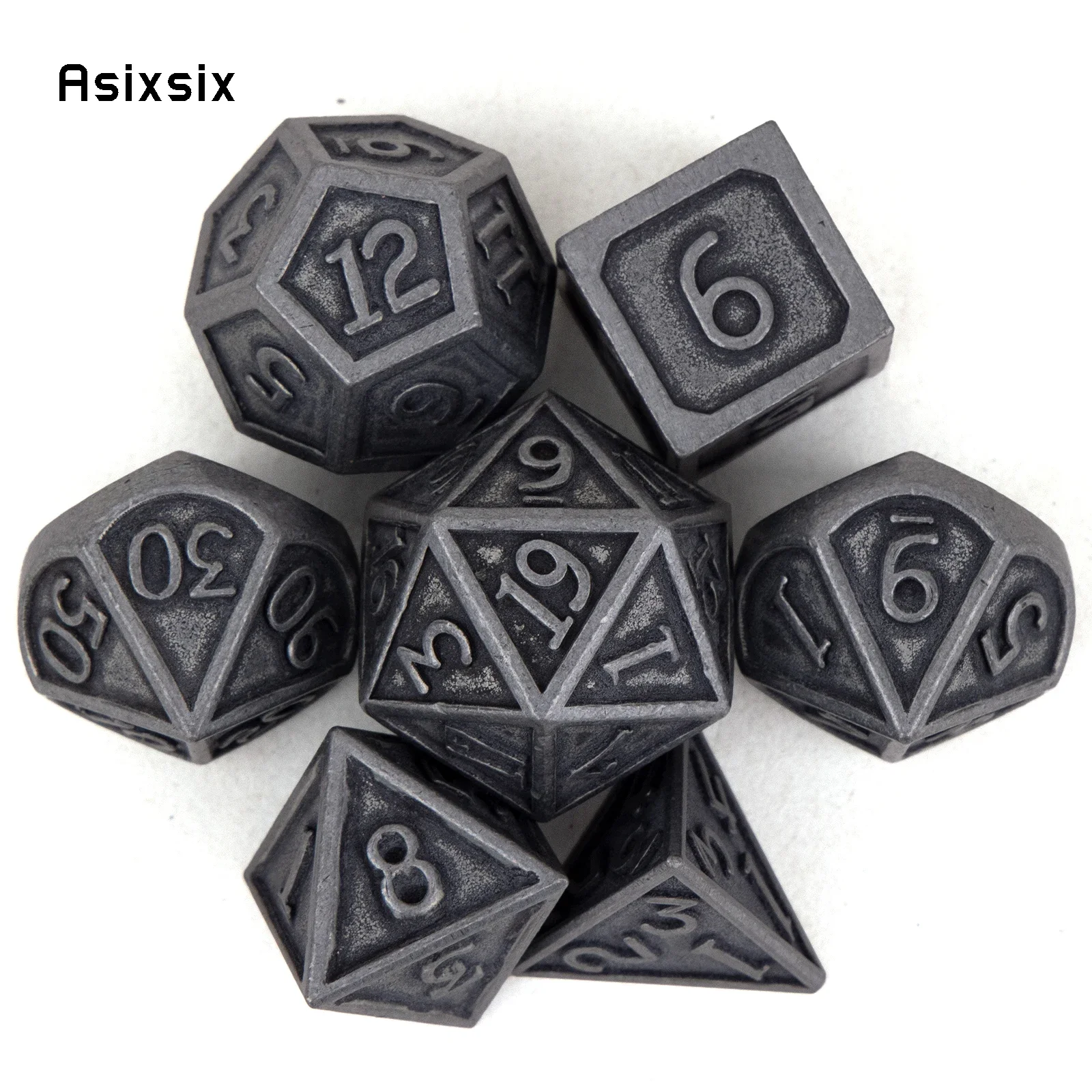

7 Pcs Silver Standard Metal Dice Solid Metal Polyhedral Dice Set Suitable for Role-Playing RPG Board Game Card Game