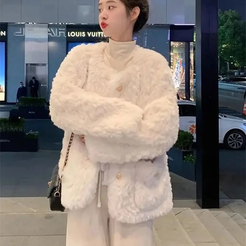 2025 Autumn/Winter New Loose Hairy Women's Coat Versatile Western Style Solid Color Small Coat Cotton Coat Hairy Coat Women WLF