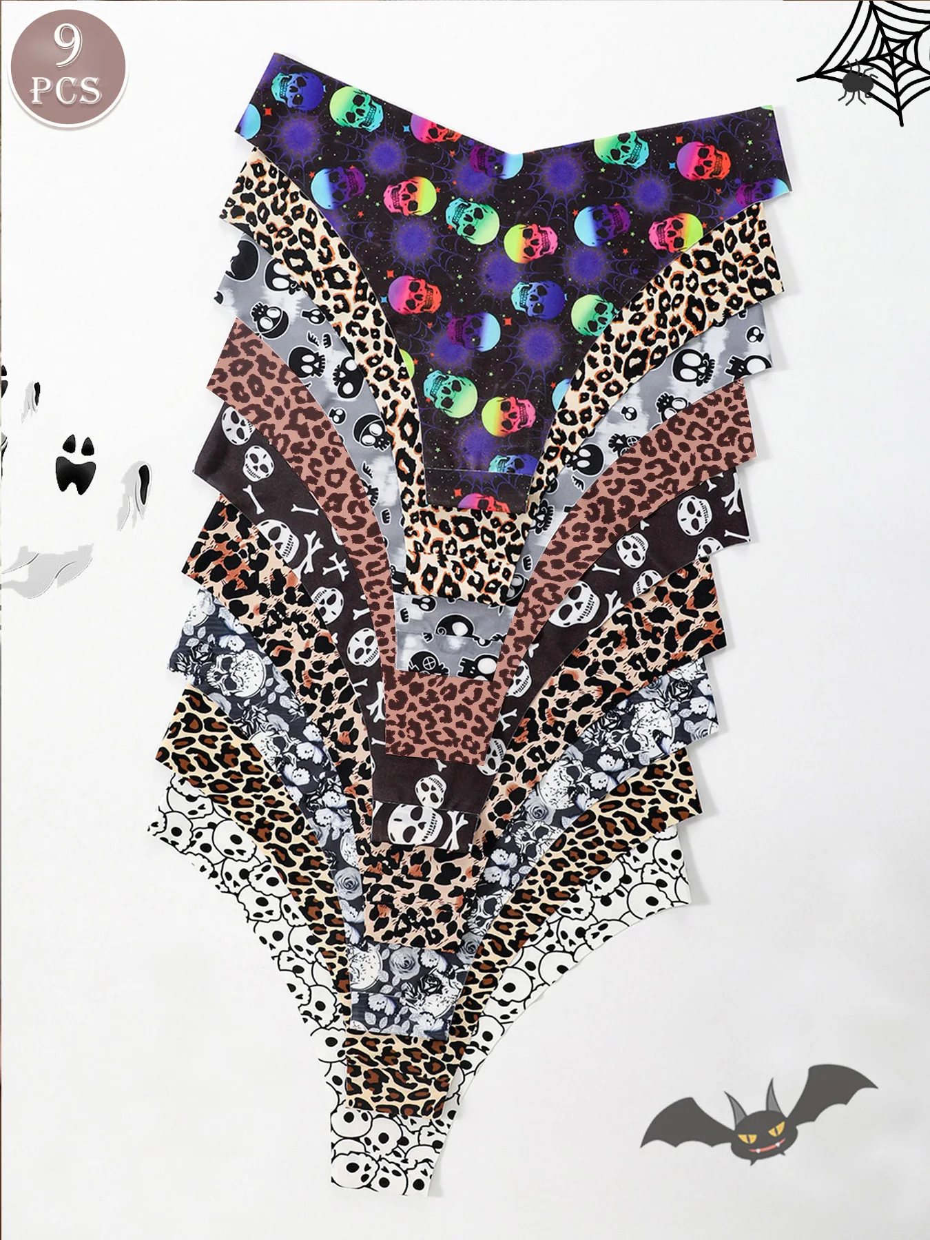 طقم مكون من 9 قطع من سراويل داخلية مثيرة للهالوين وطبعة الفهد، مقاس نحيف، مريحة ومرنة، بسيطة بدون خياطة #2