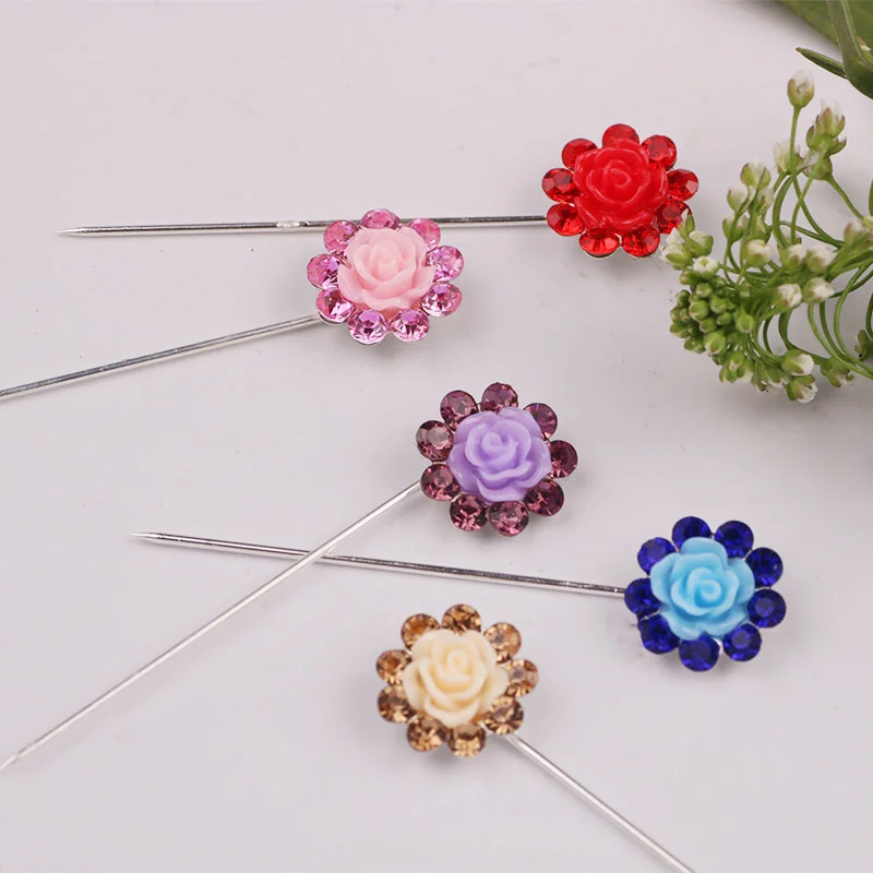 TZ41 Safety Pin Muslim Hijab Follow Scarf Pin Rhinestone Ball Brooch Straight Head Pin 30PCS