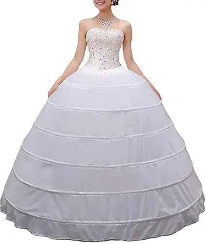 

Women Crinoline Petticoat A-line 6 Hoop Skirt Slips Long Underskirt for Wedding Bridal Dress Ball Gown White