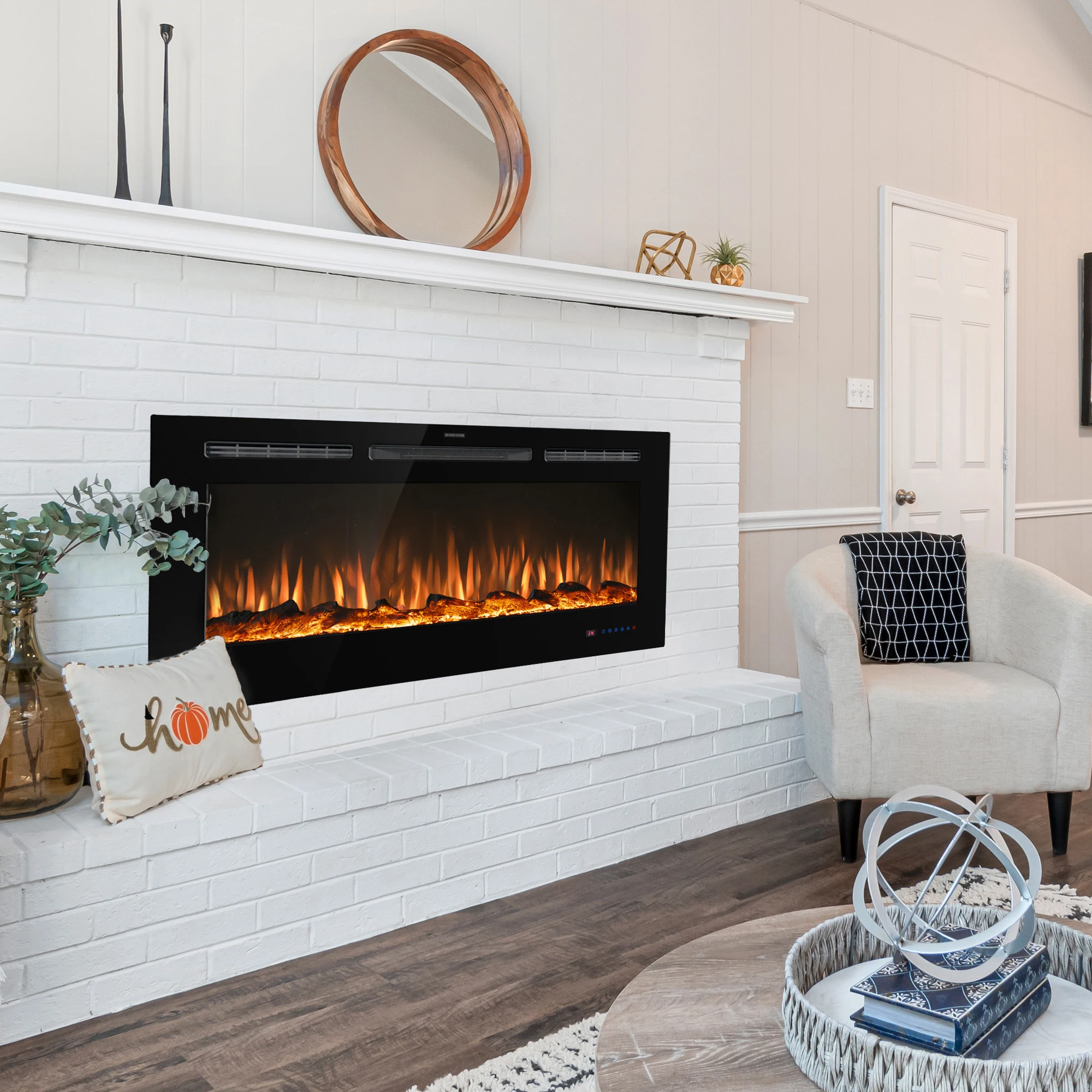 Luxstar lareira elétrica doméstica decorativa de 72 polegadas com lareira elétrica de calor com chamas multicoloridas e cristais