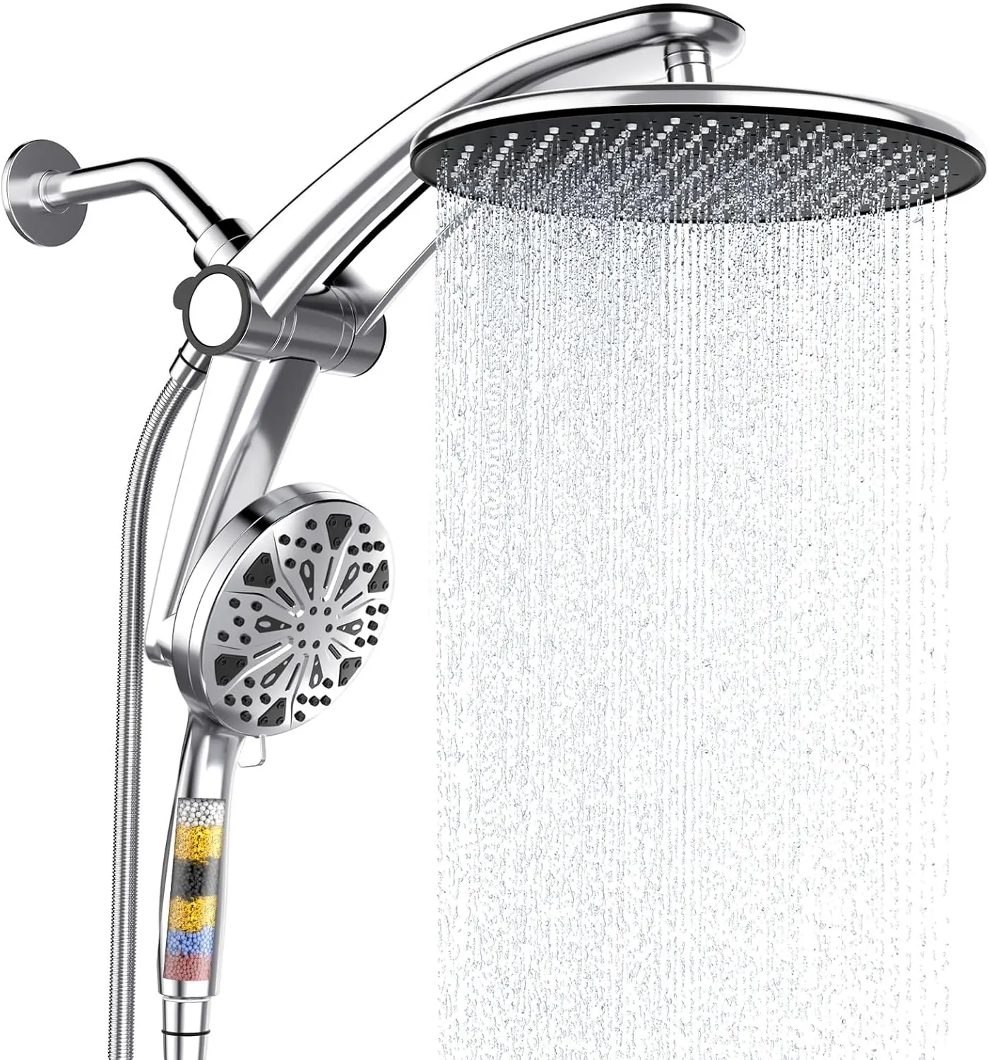 High Pressure Dual Shower Head Combo with Filtered Handheld Spray, 10 Modes, Magnetic Docking, Chrome Finish