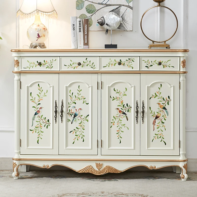 American rural painted solid wood shoe cabinet large capacity Mediterranean old entrance living room