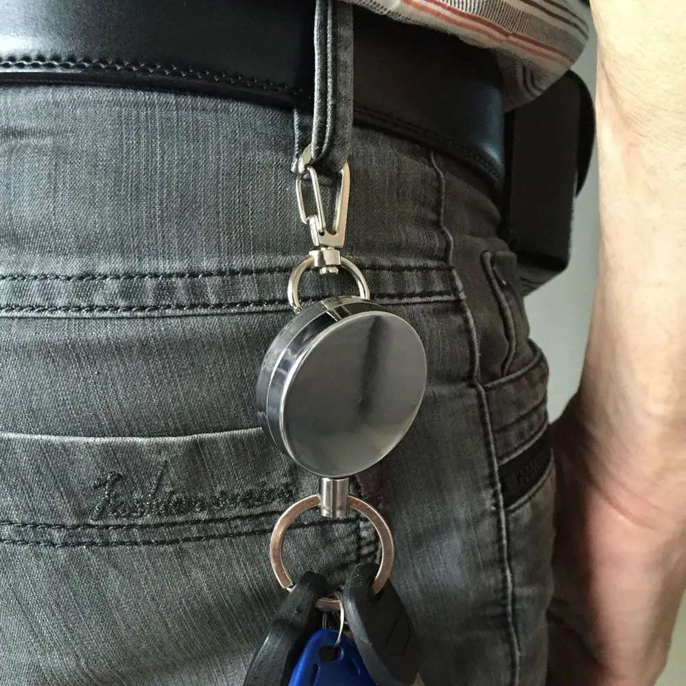 Retractable Portable Badge Reel Elastic Keychain Metal Safety ID Card Holder Key Buckle Burglar Trinket